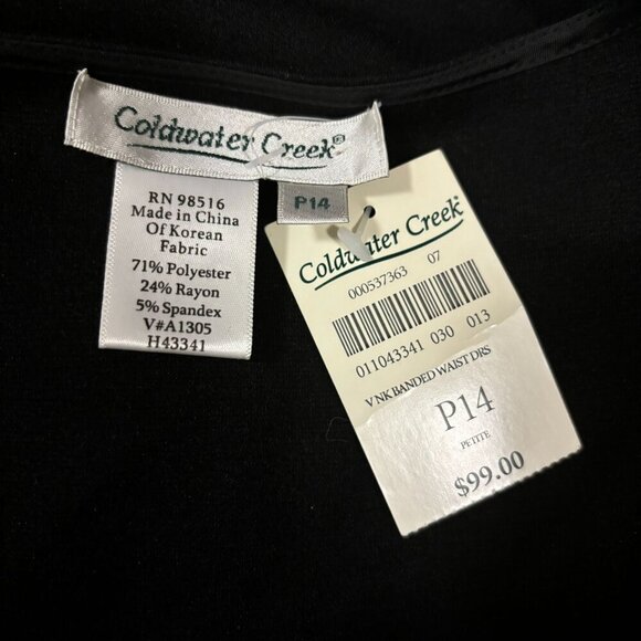 Coldwater Creek Womens Petite Black V-Neck Banded Waist Dress Size 14 - Picture 7 of 7